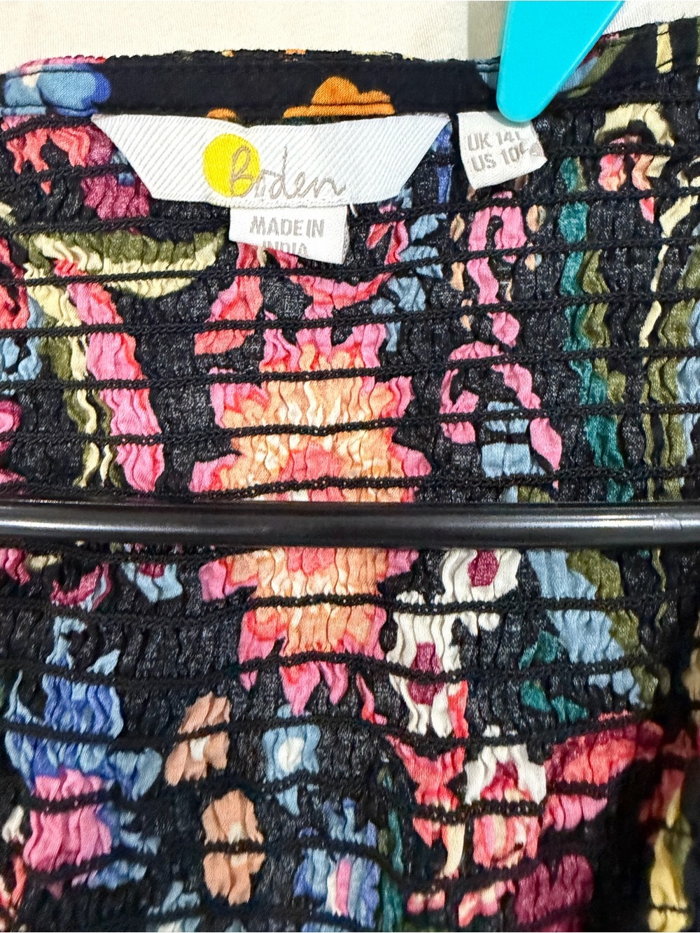 Boden Smocked Bodice Mini Dress Womens 10 Long Black Gardenia Pop Balloon Sleeve - Picture 4 of 5